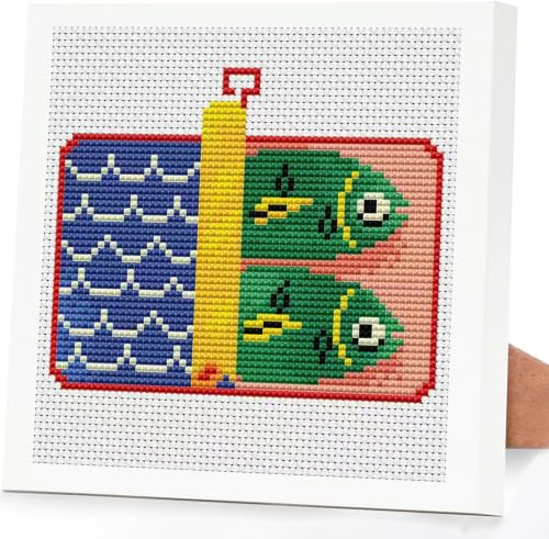 Canned Fish Stamped Cross Stitch Kits for Adults Beginners with Frame - color: Sardine