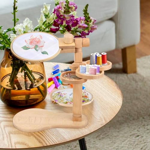 Embroidery Hoop Stand, Rotated Wooden Embroidery Holder