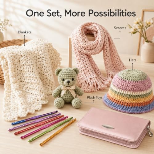 Coopay Crochet Hooks Set with Zipper Pouch, 16PCS Metal Crochet Needles - color: Pink