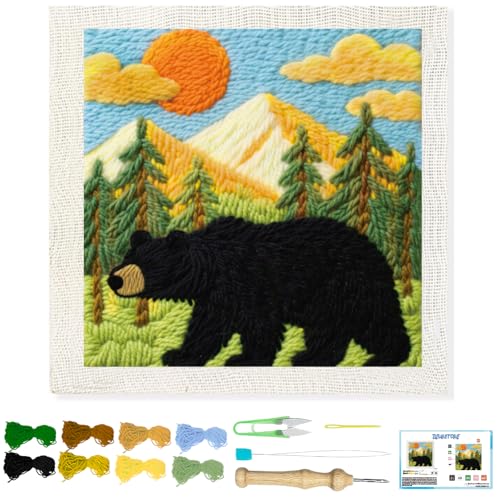 BEUNITONE Bear and Nature Style Punch Needle Kit for Beginners 9.4"x9.4" - color: 05-Bear Nature
