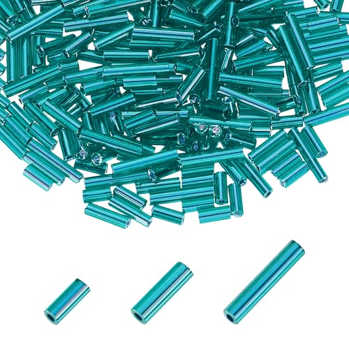 MECCANIXITY 2000pcs Glass Bugle Beads 4/6/9mm Long Tube Cylinder Beads - color: Mirror Blue