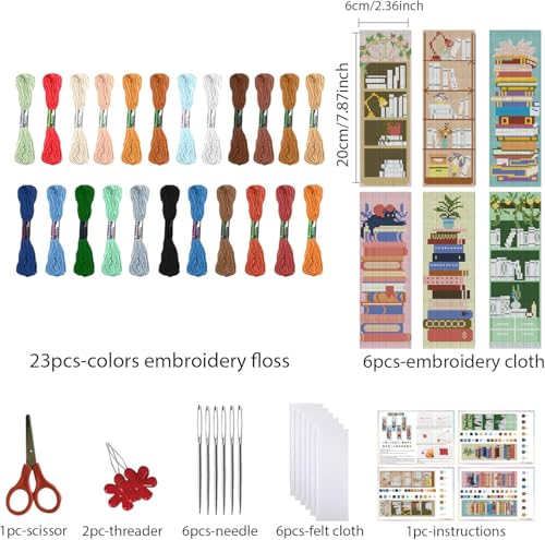 KYOQFVN Bookshelf Cross Stitch Bookmarks for Adults Beginners - 14CT Crossstitch Bookmark Kit - Counted Cross Stitch Bookmarks with Instruction for Book Lovers Reader Writers 6×20cm - color: SQSZX-001