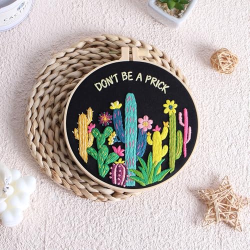 Louise Maelys Cactus Embroidery Kit for Beginners Plant Gift DIY Craft - color: art cactus