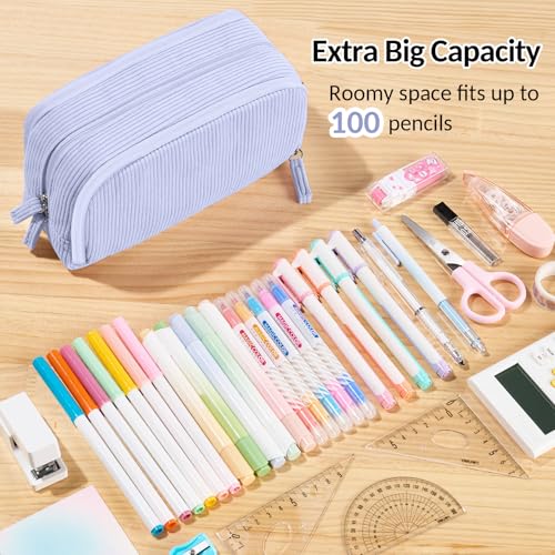 Sooez Big Capacity Pencil Case Pen Pouch, Soft Corduroy Pencil Bag - color: Blue