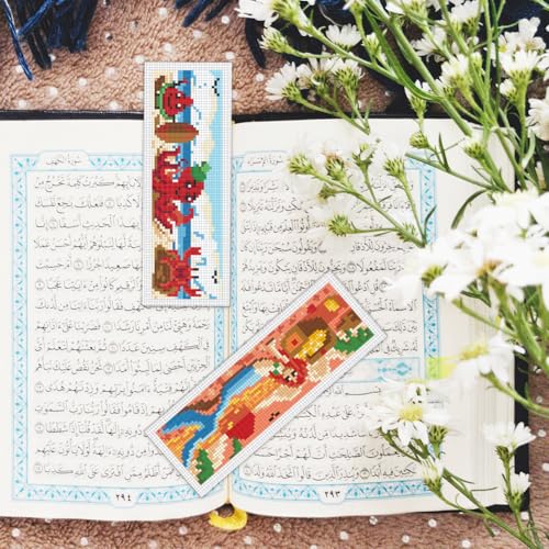 BEUNITONE 6 Pcs Cute Animals Cross Stitch Bookmark Kit for Beginner Adults DIY Beach Stamped Embroidery Bookmark Kits with Instruction for Starters Printed Cross Stitch Kits for Book Lover 8''x2.4'' - style: Fun Seaside