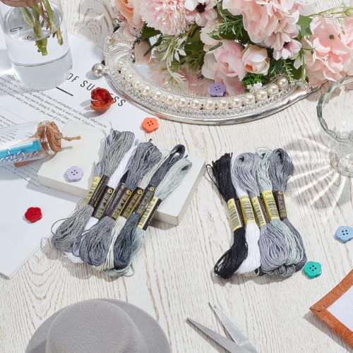 16 Skeins 131 Yards Multicolor Embroidery Thread Set 6 Ply 1.2mm Cotton Cross Stitch Embroidery Floss Friendship Bracelet String for Bracelet Making Knitting Stitching Sewing Crafts (Gray) - color: Gray-16 Skeins