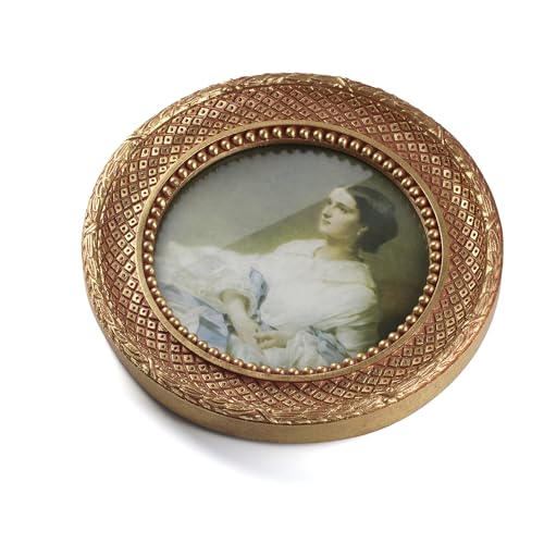Antique Gold 8x8 Round Picture Frame – Vintage Frame with Glass Front – Art Deco Wall Display - color: 8x8 inch (Round)