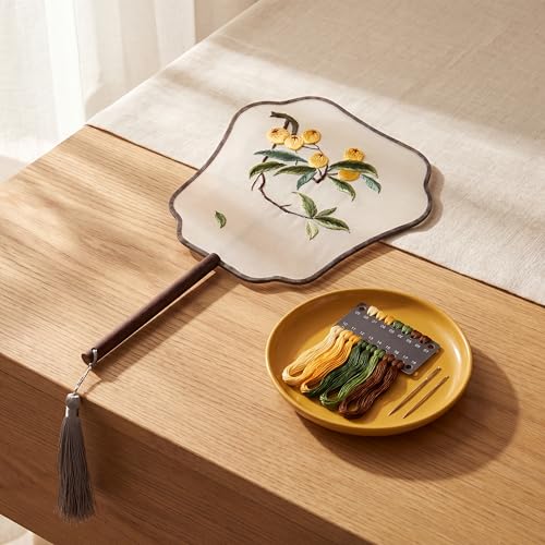 QIZUOLIFE Embroidery Fan Kit with Tutorial Videos, Loquat Pattern - style: Loquat
