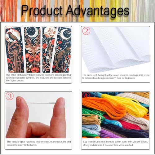 NEGEKFKX 4 Pcs Flower Cross Stitch Bookmark Kit for Adult Beginners - color: Cross stitch bookmark-6