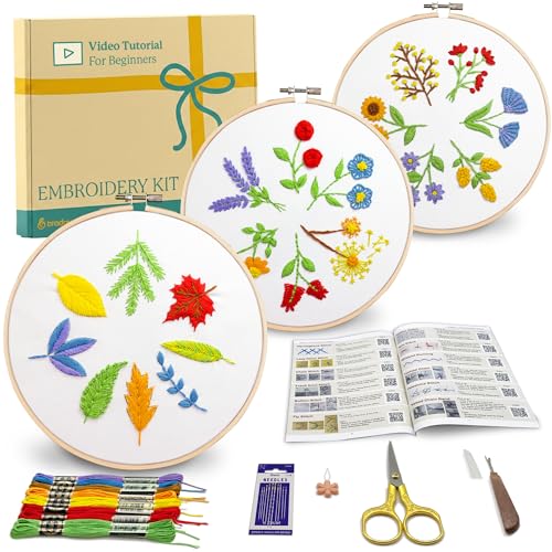 Bradove Leaves and Flowers Embroidery Kit for Beginners with Patterns - color: Leaves and Flowers
