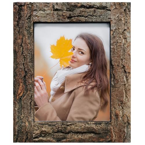 IKEREE 5x7 Rustic Picture Frames with Real Bark, Natural Wood Photo Frame - size: 5x7