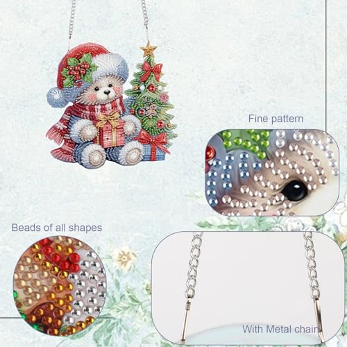 TDFERAN DIY 5D Diamond Painting Kits Hanging Sign 12x20cm Christmas Wall Art Sign Diamond Art Suncatcher Window Hanging Ornament Window Pendants Home Garden Wall Door Paint with Diamonds Wreath Bear - color: White Bear Ornament