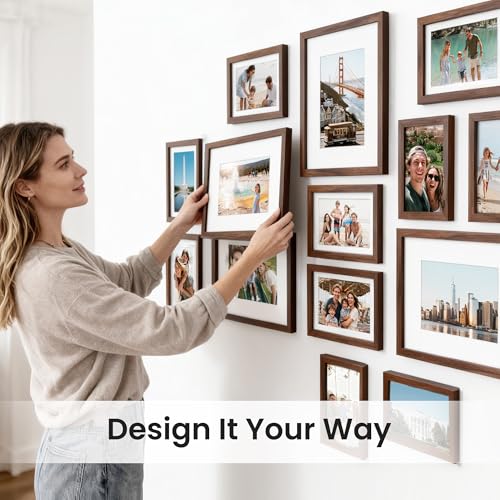 upsimples Picture Frames set of 19, Including 8x10, 5x7, 4x6 Brown Frame - color: Brown