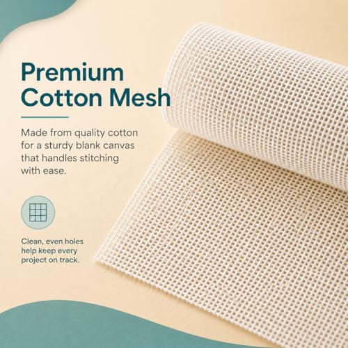 13 Mesh Needlepoint Canvas,18" x 14" Premium White Cotton Blank Embroidery Fabric, Rolled in Protective Cardboard Box with Bonus Artist Tape for Easy Stitching