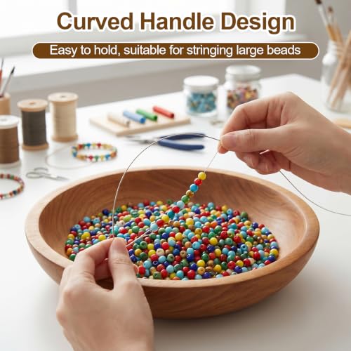 Ouligay 5 pcs Beading Needle, Bead Threader, 2 Types Stainless Steel Bead Needle 0.6mm, Big Eye Beading Needles Bead Needles for Jewelry Making Efficient & Sturdy(Curved)