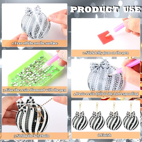 Tondiamo 20 Pcs Christmas Diamond Art Kits 5D DIY Diamond Painting Keychain - style: Black Style