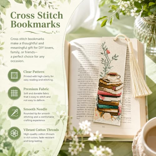 VIGEGU 5 Pack Coffee Book Cross Stitch Bookmark Kits for Adult Beginners - color: COFFE BOOK