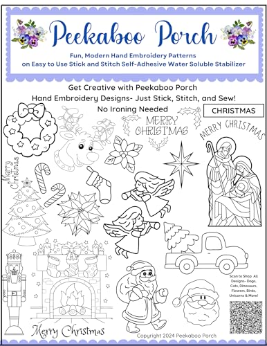 Christmas Assorted Ready-to-Use Embroidery Design Transfers on Stick and Stitch Water Soluble Sewing Stabilizer Paper for Hand Embroidery Kit Thread Art Projects (Christmas) - color: Christmas