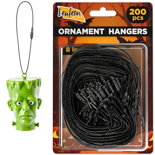 Black Christmas Ornament Hooks with Snap - 200 pcs Durable Ornament Hangers - Pre-Cut Ornament String with Snap Fasteners for Christmas Tree Decorations, Garlands & Holiday Party - color: 200 Pcs Black
