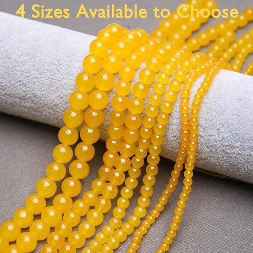 400PCs 4mm Yellow Jade Glass Beads Bulk, Round Smooth Hole Glass Crystal Beads for Jewelry Making, DIY Bracelets, Necklaces, Bag Charms, Keychains and Craft Projects - color: Jade Yellow, size: 4MM