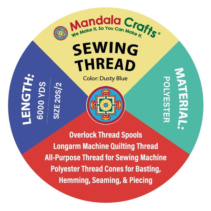 Mandala Crafts 20S/2 Dusty Blue Polyester 4 Pack of Serger Threads Cones - color: Dusty Blue, size: Pack of 4 20S/2 24000 YDs