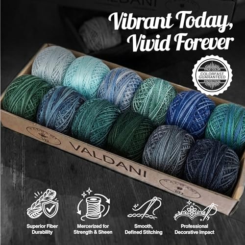 Valdani Pearl Cotton Sz 8 | Ocean Waves | 12 Balls | 73 Yds/Ball - color: Ocean Waves S8, size: 8