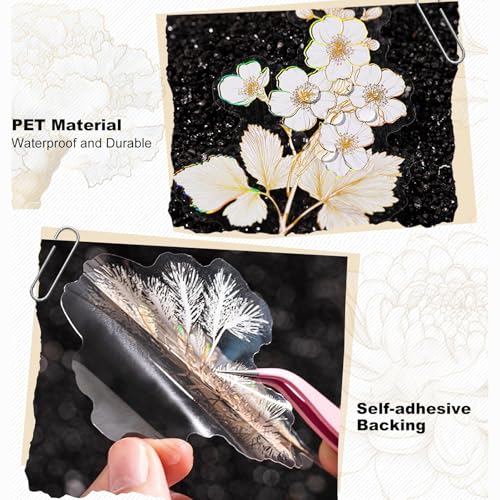 60 Pcs Gold Foil Floral Stickers for Scrapbooking and Journaling - color: Subtle Blooms