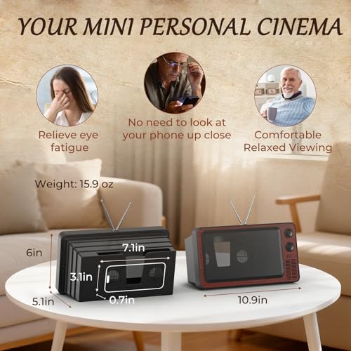 SEANCHEER Retro TV Cell Phone Screen Magnifier HD 3D Portable Foldable - color: Chestnut Brown-12"