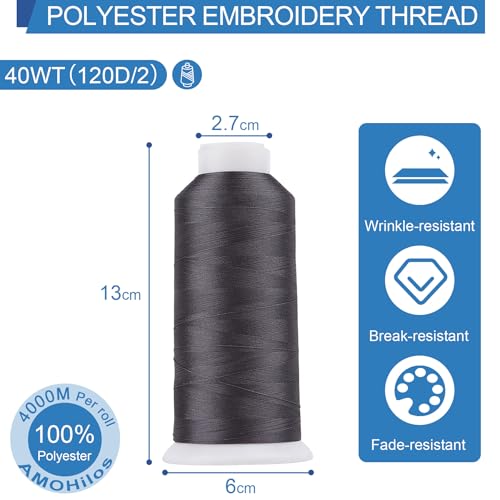 High Tenacity Polyester Embroidery Machine Thread 40WT(120D/2) 4000M Per Spool for Commercial and Domestic Embroidery Machine (Granite-1619) - color: Granite-1619