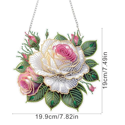 ZeeLionArt Hanging Diamonds Art kit for Adult,Roses Pendant Diamonds Painting Art Kit,7.8x7.5inch Acrylic Diamonds Painting Board Kit Ornament, Special Crystal Diamond Hanging Ornament - color: DP02624