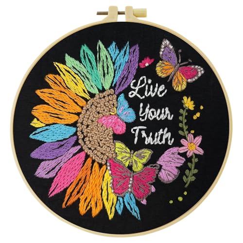 HKLIOPU Embroidery Set for Beginners Art Crafts Easy Sewing Includes Embroidery Clothes with Pattern, Hoop, Instruction Manual, Color Stitch Set,All Inclusive Starter Set,Unique DIY Gift - color: LCX006