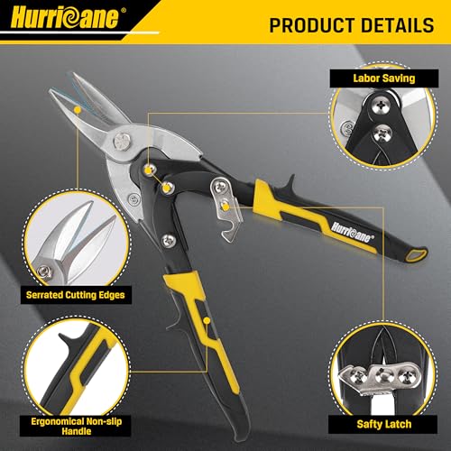 HURRICANE 10 Inch Aviation Tin Snips, Cr-Mo Aviation Snips for Cutting Metal Sheet, Heavy Duty Sheet Metal Cutter Shear, Straight Cut, High Leverage Aviation Snip, Up to 40% Labor Saving (Pack of 2) - size: 10 Inch High Leverage: Straight Cut (Pack of 2)