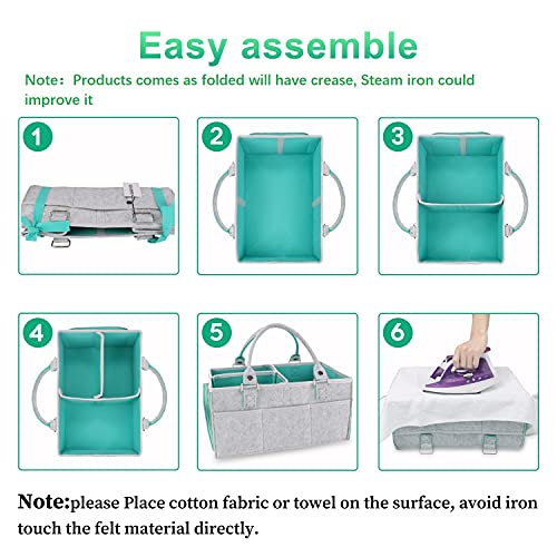 XUANGUO Large Baby Diaper Caddy Organizer, Felt Basket with Handles, Green - color: green