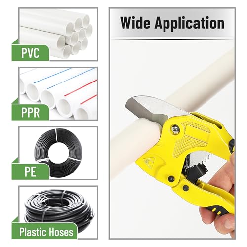 Bates- PVC Pipe Cutter, Cuts up to 1-5/8", Ratchet Pipe Cutter, PEX Cutting Tool for Cutting PEX, PVC, PPR Plastic Hoses and Plumbing Pipes, Black & Yellow - color: Black & Yellow