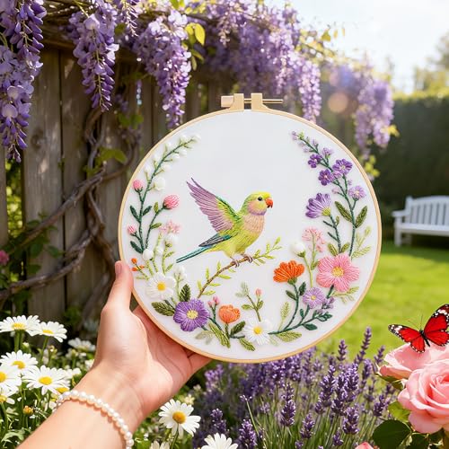 BEUNITONE 4 Set Wreath and Bird Pattern Embroidery Kit for Adult Beginners - style: A-Brids