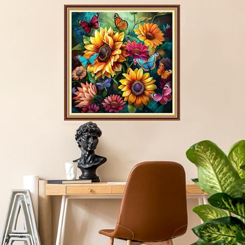 Fanxvivy Stamped Counted Cross Stitch Kits for Adults Printed Cross-Stitch Patterns 11CT Stamped or Counted Cross Stitching Embroidery Kit Needlepoint Kits-Butterfly Sunflower 18x18 inch - color: Artkits16