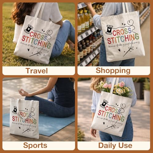 Cute Goose Crochet Canvas Tote Bag for Women - color: Cross Stitch