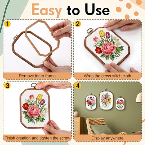 BrightRow 6 Pcs Large Embroidery Hoop Set Decorative Imitated Wood Display Frame Cross Stitch Hoop Ring for Art Craft DIY Sewing and Hanging Ornaments Decor(Rectangular,15+20+26 cm) - size: 15+20+26 cm, style: Rectangular