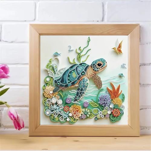 ZQEATRY Sea Turtle Animal Special Shape Diamond Art Kits for Adults,5D Diamond Painting Kits for Beginner,DIY Diamond Crystal Rhinestones Painting Kits for Home Wall Decor Gift 11.8 X 11.8inch - color: Sea Turtle-2