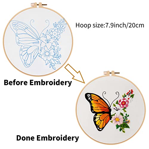Louise Maelys Floral Butterfly Embroidery Kit for Beginners Nature Craft - color: Color 2