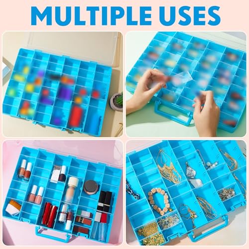 Juexica 2 Pcs 48 Grid Plastic Bead Storage Organizer Box, Blue - color: Blue