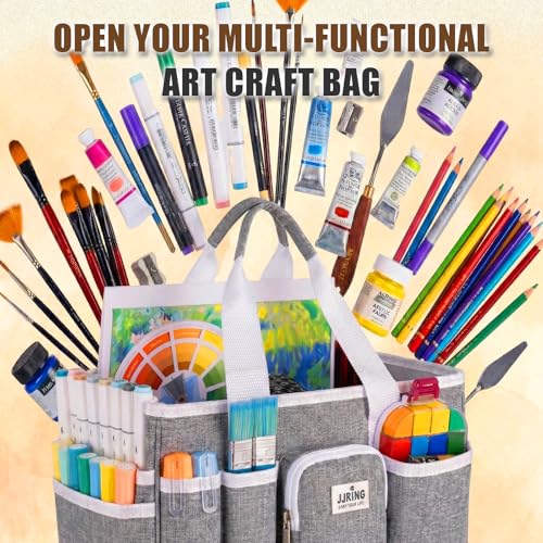 JJRING Large Foldable Craft Organizer Tote With Zipper & Divider, Grey - color: Grey, size: Large