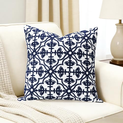 Slow Cow Embroidered Throw Pillow Cover 18 x 18 Inch Navy Blue - color: Navy Football, size: 18" x 18" (Pack of 1)