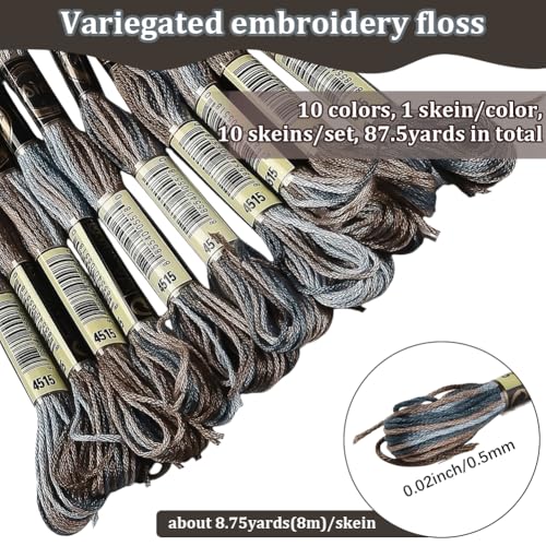 10 Skeins 6 Strands Brown Gradient Friendship Bracelet String Variegated Embroidery Needlepoint Cross Stitch Floss Yarn Thread Bulk for Sewing Bracelets Making Knitting Stitching Crafts DIY - color: Coffee