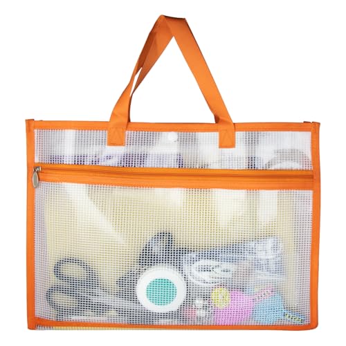 Portable Project Bags for Quilting Knitting, Stitching and Embroidery Projects Storage, Sew Project Bag with Zipper and Double Pockets, Transparent Mesh Sewing Project Bag for Crafter - size: 1 Pack