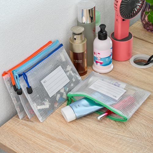 Plastic Mesh Zipper Pouch, 12Pcs Zipper File Bags with Label Pocket, Game Boards Storage Bags, Waterproof Document Storage Bags for Office Home Travel (B6 Size 7.6x5.3 in) - size: B6 Size 7.6x5.3 in