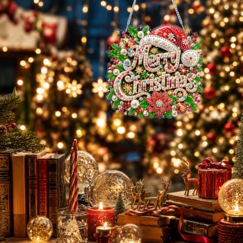 Eiflow Acrylic Pearl Art Hanging Kit for Adults, DIY Pearl Diamonds Painting Door Hanger Board Kit, Special Crystal Diamond Art Painting Pendant Ornament (Merry Christmas) - color: MERRY CHRISTMAS
