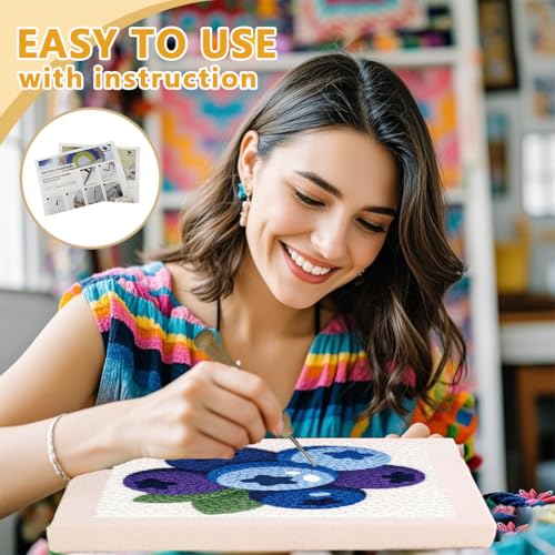 DOODLREAM Fresh Blueberry Punch Needle Kit for Beginner 9.4" x 9.4" - color: Blueberry