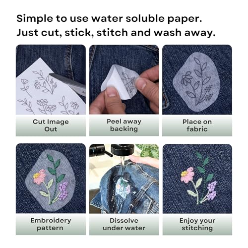 Stick and Stitch Embroidery Patterns, Floral/Alphabet Designs, Water Soluble Embroidery Stabilizer Transfer Paper, Beginner Hand Embroidery Kit for Gifts (Floral / 3 Pages) - color: Floral