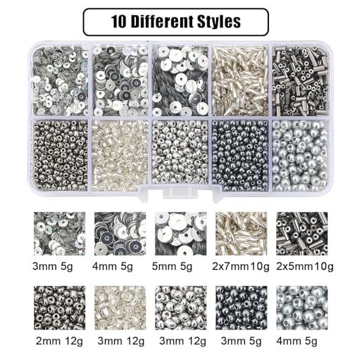 Silver Glass Seed Beads for Jewelry Making - color: Silver
